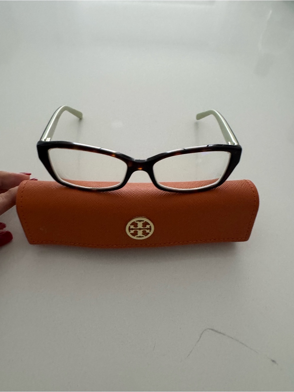 Tory Burch Orange Eyeglass Case with Gold Logo